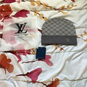 Louis Vuitton Gray and Black Checkered Beanie